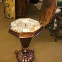 Victorian Walnut Inlaid Chess Top Trumpet Sewing Box