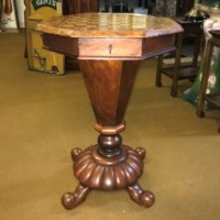 Victorian Walnut Inlaid Chess Top Trumpet Sewing Box