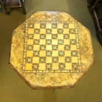 Victorian Walnut Inlaid Chess Top Trumpet Sewing Box