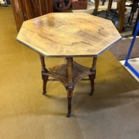 Vintage Octagonal Walnut Two Tier Inlaid Occasional Table