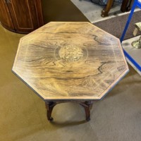 Vintage Octagonal Walnut Two Tier Inlaid Occasional Table