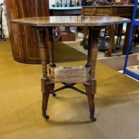Vintage Octagonal Walnut Two Tier Inlaid Occasional Table