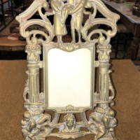 Art Nouveau Brass Repousse Easel Photo Frame