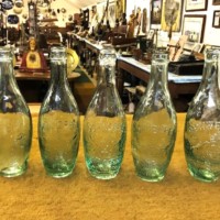 Vintage Set of 5 Schweppes Clear Glass Bottles Embossed with Royal Crest and By Appointment