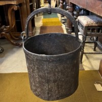 Antique Heavy Iron Riveted Well Bucket with Wrought Iron Hanger