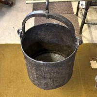 Antique Heavy Iron Riveted Well Bucket with Wrought Iron Hanger