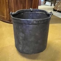 Antique Heavy Iron Riveted Well Bucket with Wrought Iron Hanger