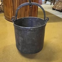 Antique Heavy Iron Riveted Well Bucket with Wrought Iron Hanger