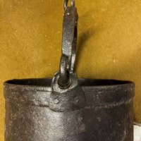Antique Heavy Iron Riveted Well Bucket with Wrought Iron Hanger
