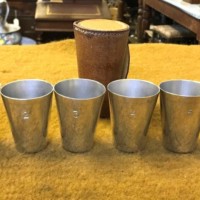 Vintage Set of 6 Stirrup Cups EPNS in a Pig Skin Holder