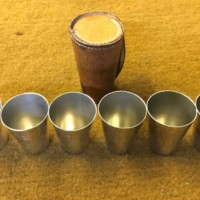 Vintage Set of 6 Stirrup Cups EPNS in a Pig Skin Holder