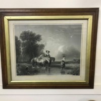 Victorian Engraving "Returning From Market (Crossing The Stream)" From the Original Painting by Sir Augustus W Callcott RA