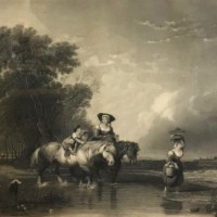 Victorian Engraving "Returning From Market (Crossing The Stream)" From the Original Painting by Sir Augustus W Callcott RA