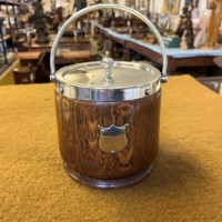 Vintage Wooden Biscuit Barrel / Ice Bucket with Ceramic Liner
