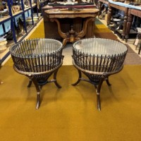 Vintage Pair of Thai Lobster Pot Tables with Glass Tops