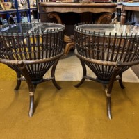 Vintage Pair of Thai Lobster Pot Tables with Glass Tops