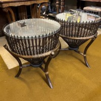 Vintage Pair of Thai Lobster Pot Tables with Glass Tops