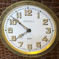 Vintage 8 Days Travel Clock in Faux Crocodile Skin Case Made by L Sandoz Vuille Switzerland