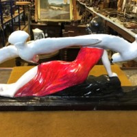 Art Deco Plaster Sculpture of Reclining Lady and Seagulls Signed R.Volpi No44 Circa 1930s