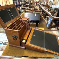 Edwardian Tiger Oak Stationery Cabinet / Writing Slope
