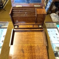 Edwardian Tiger Oak Stationery Cabinet / Writing Slope