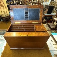 Edwardian Tiger Oak Stationery Cabinet / Writing Slope