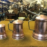 Vintage Set of 3 Graduated Copper Brass Lidded Jugs