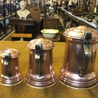 Vintage Set of 3 Graduated Copper Brass Lidded Jugs