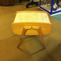 Mid Century Wooden Sewing Box with One Piece Roll Top / Tambour Lid and 2 Sliding Storage Sections