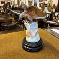 Vintage Cold Painted Cast Brass Eagle Figure On Heavy Ceramic Base