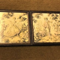 Pair 19th Century Embroidered Panels Boy and Girl