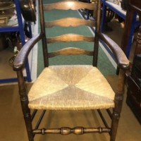 Antique Pair of Oak Ladderback Chairs with Rush Seats