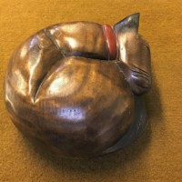Wooden Carved Sleeping Cat Figure