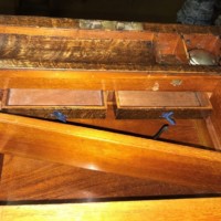 Antique Tiger Oak Writing Slope c/w Inkwell, Original Bramah Lock and Secret Drawers