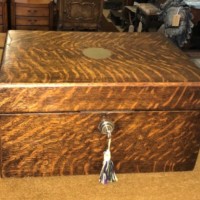 Antique Tiger Oak Writing Slope c/w Inkwell, Original Bramah Lock and Secret Drawers