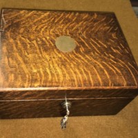 Antique Tiger Oak Writing Slope c/w Inkwell, Original Bramah Lock and Secret Drawers