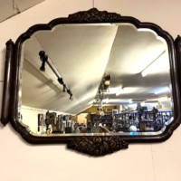 Antique Large Art Nouveau Carved Oak Wall Hanging Mirror