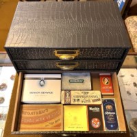 Vintage Cigarette, Cigar and Tobacco Packet / Tin Collection in Faux Alligator Skin Display Cabinet