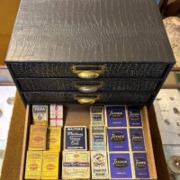 Vintage Cigarette, Cigar and Tobacco Packet / Tin Collection in Faux Alligator Skin Display Cabinet