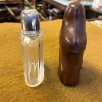 Vintage Leather Bound Cut Glass Spirit Flask with Shot Cup