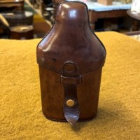 Vintage Leather Bound Cut Glass Spirit Flask with Shot Cup