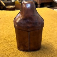 Vintage Leather Bound Cut Glass Spirit Flask with Shot Cup