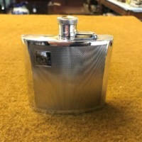 Silver Plated Engine Turned Whisky Flask Monogramed HJA