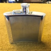 Silver Plated Engine Turned Whisky Flask Monogramed HJA