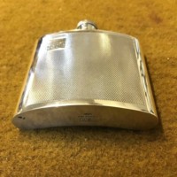 Silver Plated Engine Turned Whisky Flask Monogramed HJA