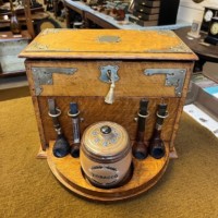 Edwardian Honey Oak Smokers Box with Internal Carousel and Storage Compartments