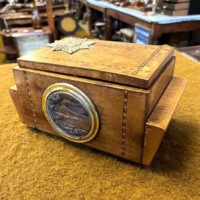 Vintage Musical Cigarette Box with Coldstream Guards Pagri Badge on Top