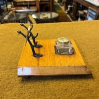 Antique Oak Inkwell / Pen Rest