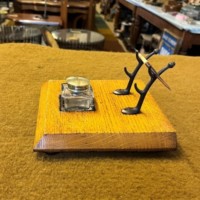 Antique Oak Inkwell / Pen Rest