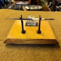 Antique Oak Inkwell / Pen Rest